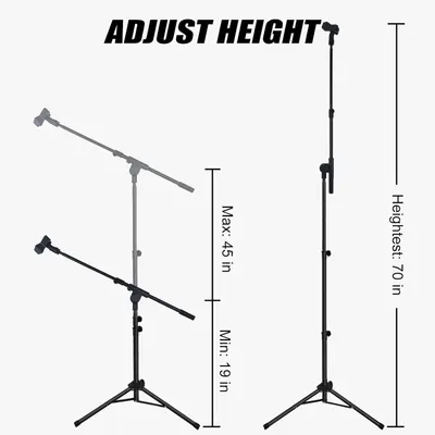 Communicates the product's height adjustability range (minimum 19 inches to maximum 45 inches and highest 70 inches) to help shoppers understand the product's flexibility and physical dimensions.