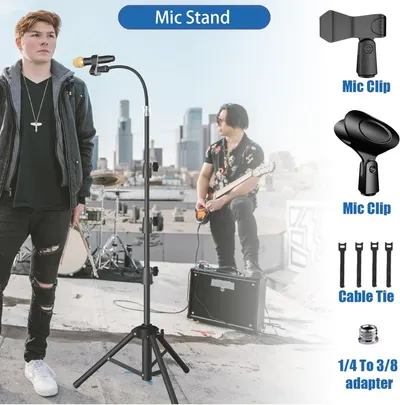 Shows all the components included with the microphone stand kit, helping shoppers understand the complete package they will receive.