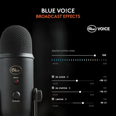 Demonstrates the product's professional broadcast effects software capabilities, showing the user interface with audio controls like de-esser, de-popper, and limiter to communicate advanced audio…