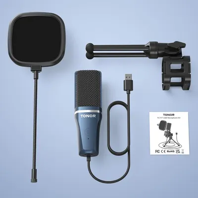 Shows all the components included in the microphone kit to help shoppers understand the complete package they will receive and the value of the bundle.