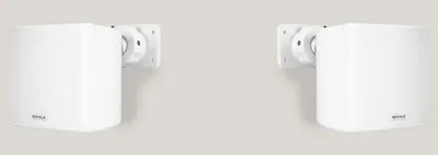 Provides a clean, catalog-style view of the product showing the speakers with their mounting hardware from multiple angles.