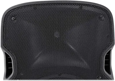 Provides a clean, catalog-style view of the speaker product showing its mesh grille texture and physical design without distractions.
