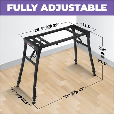 Communicates the product's fully adjustable dimensions with precise measurements, showing shoppers the range of sizes it can accommodate (28.5-39 inches length, 27.5-32 inches height, etc.) to help…