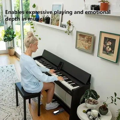 Demonstrates the product in a real-world home setting to help shoppers visualize how the digital piano fits into their lifestyle and enables emotional, expressive music playing.