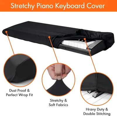 Breaks down the physical features and construction details of the piano keyboard cover to show shoppers what makes it protective and well-made. Highlights multiple distinct benefits of the keyboard…