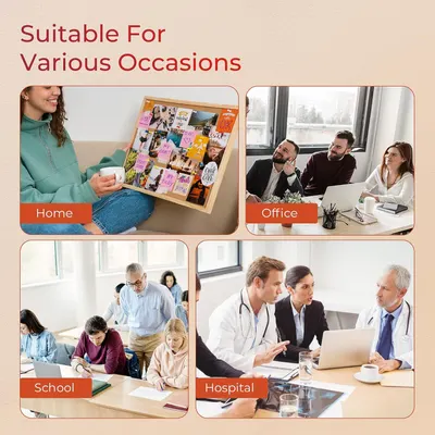 Demonstrates the product's versatility by showing it can be used in four different environments: home, office, school, and hospital settings, reassuring shoppers of its broad applicability.