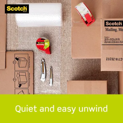 Shows all the items included in the packaging kit (bubble wrap, tape dispenser, box cutter, mailing box) to help shoppers understand what they receive with their purchase. Communicates the key…