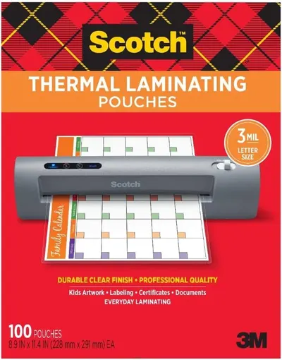 Demonstrates the versatility of the laminating pouches by showing multiple use scenarios to help shoppers understand the product works for various everyday laminating needs.