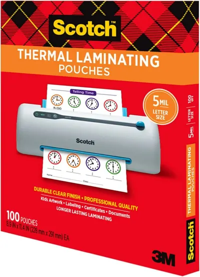 This is a clean product packaging shot showing the Scotch Thermal Laminating Pouches box on a white background with no additional text, graphics, or design elements overlaid.