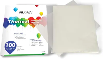 Shows the customer exactly what they receive in the package: the branded box and the laminating pouches themselves, helping set clear expectations for the purchase.