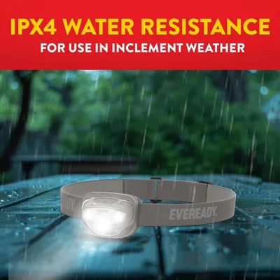 Communicates that the headlamp is water-resistant and safe to use in inclement weather conditions, reassuring shoppers of its durability and reliability in rain or wet environments. Highlights the…
