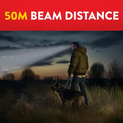 Communicates the impressive range capability of the product (likely a flashlight or headlamp) to reassure shoppers that it provides powerful, long-distance illumination for outdoor and nighttime…