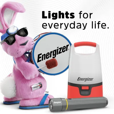 Showcases the Energizer brand's product portfolio of lighting solutions using the iconic Energizer Bunny mascot to build brand recognition and emotional connection with shoppers.