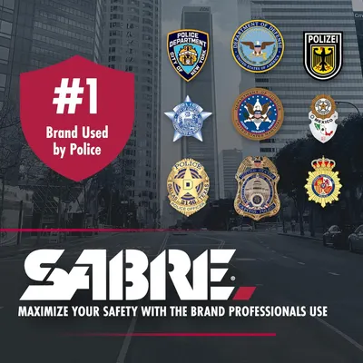 Communicates that SABRE is the #1 brand used by police departments worldwide, building trust and credibility through professional endorsement and institutional authority.