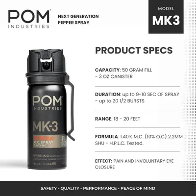 Communicates the product's key performance specifications including capacity, spray duration, effective range, and formula strength to help shoppers understand the product's capabilities and…
