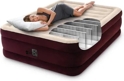 Demonstrates the internal construction and support system of the air mattress, showing the fiber-tech beam structure that provides stability and comfort to reassure shoppers of quality engineering.