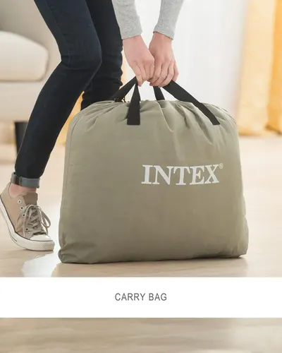 Demonstrates the product's portability and convenience by showing it packed in a compact carry bag with handles, reassuring shoppers that it's easy to transport and store.