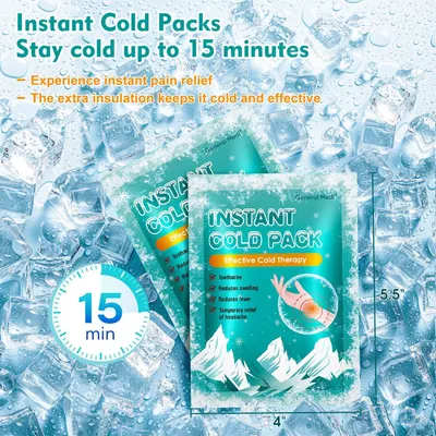 Communicates the product's performance metric of staying cold for up to 15 minutes, reassuring shoppers of its effectiveness for pain relief. Highlights multiple distinct benefits including instant…