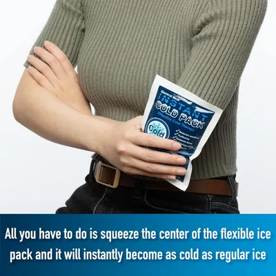 Demonstrates how simple it is to activate the cold pack by squeezing the center, reassuring shoppers that the product is easy to use and requires no preparation. Highlights the convenience and…