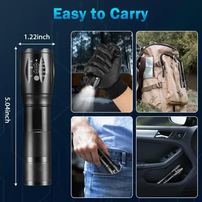 Demonstrates the product's versatility and portability by showing it can be easily carried in multiple scenarios: held in hand with gloves, attached to a backpack, stored in a pocket, and placed in…