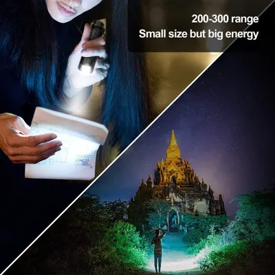 Demonstrates the product's versatility by showing two distinct use scenarios—indoor reading and outdoor nighttime illumination—to communicate that this compact flashlight works effectively in…