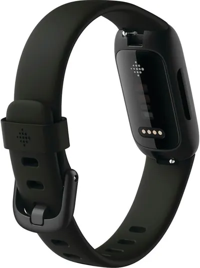 Provides a clean, catalog-style view of the fitness tracker from the back/underside angle, showing the device's physical design, band, clasp, and sensor area without distractions.