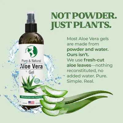 Differentiates this product from competing aloe vera gels by emphasizing that it uses fresh-cut aloe leaves instead of reconstituted powder and water, positioning it as a superior, more natural…