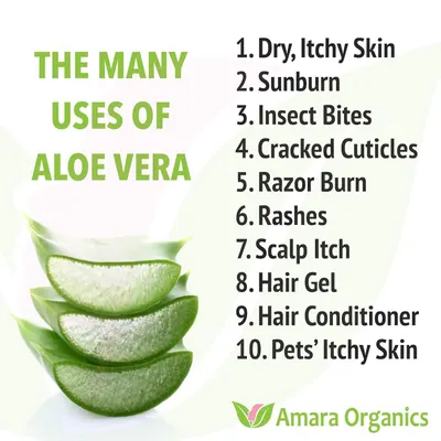 Demonstrates the versatility of the aloe vera product by listing 10 different applications, from skincare to haircare to pet care, reassuring shoppers of its multi-purpose value.
