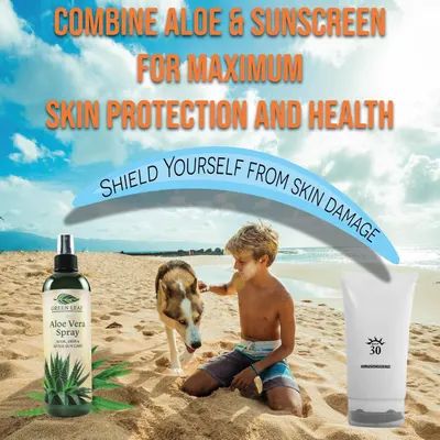 Instructs shoppers to combine aloe vera spray with sunscreen for maximum skin protection and health, demonstrating a simple usage method for enhanced benefits. Communicates the primary benefit of…