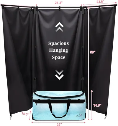 Communicates the physical dimensions of the product and emphasizes the spacious interior hanging area to help shoppers understand the size and storage capacity.