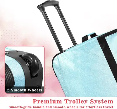 Highlights the physical wheel component and trolley system to reassure shoppers about smooth, effortless mobility and travel convenience. Communicates the core benefit of smooth, easy travel enabled…