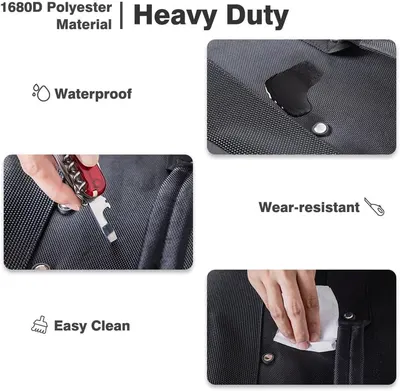 Communicates multiple key benefits of the 1680D polyester material including durability, waterproofing, wear resistance, and easy maintenance to reassure shoppers of the product's quality and…