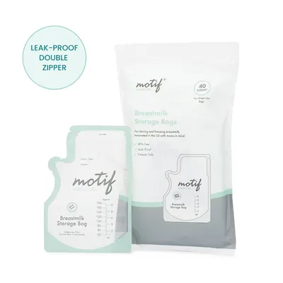Highlights the leak-proof double zipper feature to reassure shoppers that the breastmilk storage bags are secure and won't spill during storage or freezing.