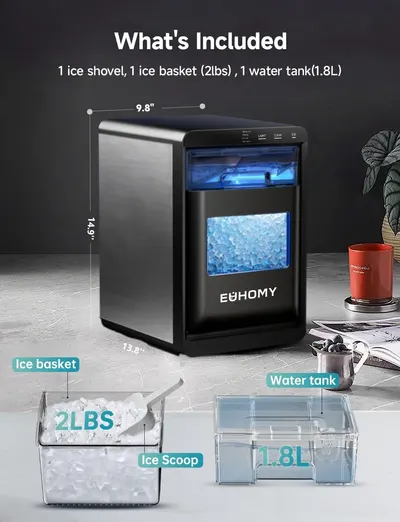 Shows the customer everything included with the ice maker purchase, including all accessories and components, to set clear expectations about what they will receive.