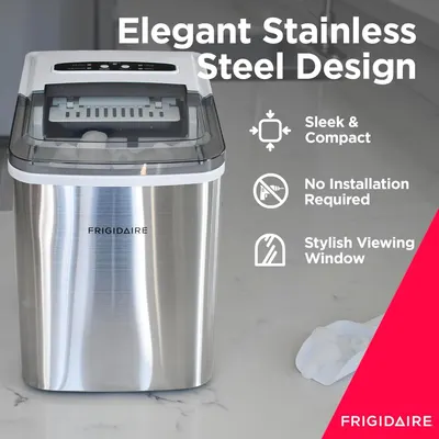 Communicates multiple key benefits of the ice maker including its elegant design, compact size, ease of setup, and viewing window to help shoppers understand why this product is a great choice for…