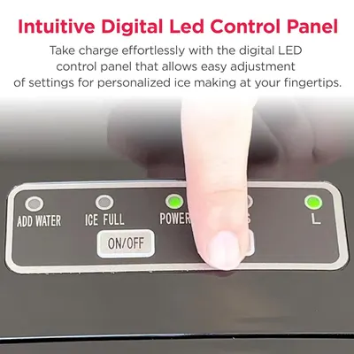 Highlights the ease of use and intuitive control interface of the ice maker, reassuring shoppers that they can effortlessly adjust settings for personalized ice making.