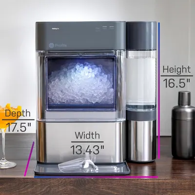 Communicates the exact physical dimensions of the ice maker (height, width, depth) to help shoppers understand if it will fit in their space.