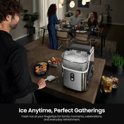 Demonstrates the product's use case for social gatherings and entertaining, showing how the ice maker provides fresh ice for family moments, celebrations, and everyday refreshment.