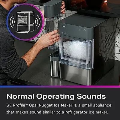Reassures shoppers that the ice maker operates quietly with normal refrigerator-like sounds, addressing potential noise concerns.