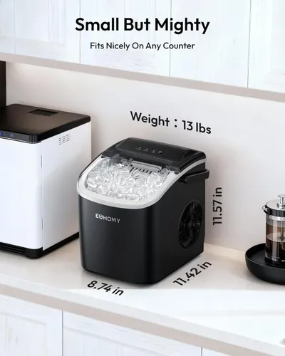 Communicates the product's compact footprint and lightweight design to reassure shoppers it will fit easily on any countertop without taking up excessive space. Highlights the key benefit that…