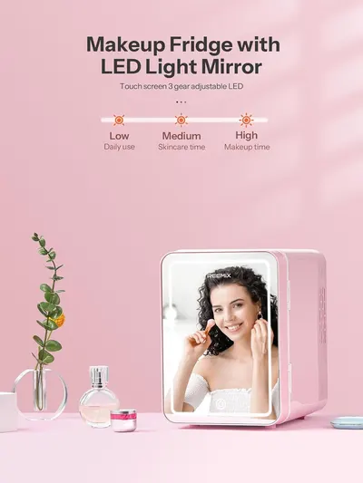 Highlights the adjustable LED lighting feature with three brightness settings (Low, Medium, High) for different use cases, reassuring shoppers of the mirror's versatility for daily use, skincare,…