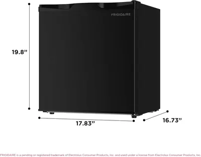 Communicates the exact physical dimensions of the mini fridge to help shoppers understand if it will fit in their intended space.