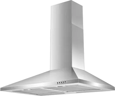 Provides a clear, unobstructed view of the stainless steel range hood on a white background for catalog-style product visualization.