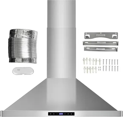 Shows all components included with the range hood purchase, including ductwork, mounting brackets, hardware, and accessories, to reassure shoppers they have everything needed for installation.