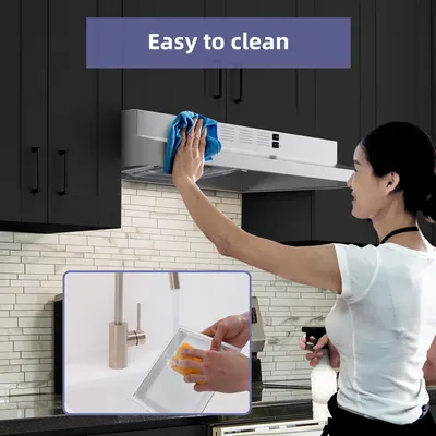 Demonstrates that the range hood is easy to maintain and clean, reassuring shoppers that upkeep will be simple and hassle-free.