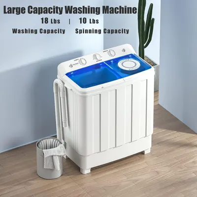 Communicates the washing machine's large capacity specifications to help shoppers understand how much laundry it can handle in a single load. Highlights the key benefit of large capacity to reassure…