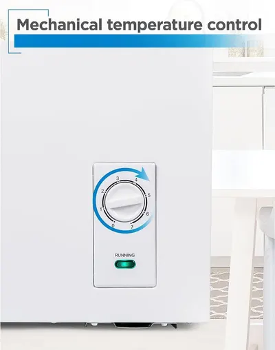 Highlights the product's mechanical temperature control feature with a numbered dial, reassuring shoppers of precise and easy temperature adjustment.