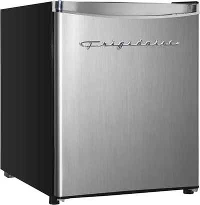 Provides a clean, catalog-style view of the Frigidaire mini refrigerator to show the product's appearance and branding without distractions.