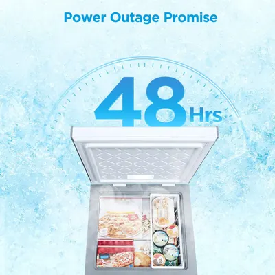 Communicates the freezer's ability to keep food frozen for 48 hours during a power outage, reassuring shoppers about food safety and reliability during emergencies. Highlights the product's key…