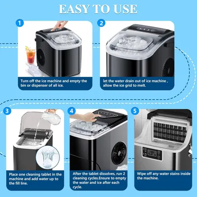 Provides step-by-step instructions on how to clean and maintain the ice machine, reassuring shoppers that the product is easy to care for and keep hygienic.